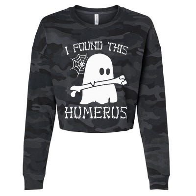 I Found This Humerus Funny Halloween Ghost Skeleton Cropped Pullover Crew