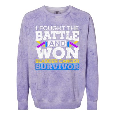 I Fought The Battle And Won Bladder Cancer Survivor Colorblast Crewneck Sweatshirt