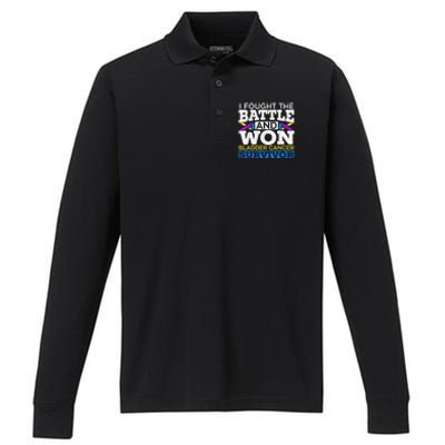 I Fought The Battle And Won Bladder Cancer Survivor Performance Long Sleeve Polo