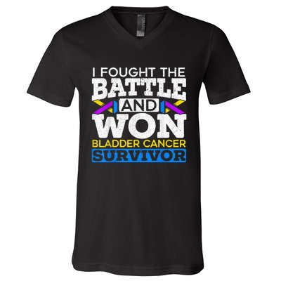 I Fought The Battle And Won Bladder Cancer Survivor V-Neck T-Shirt