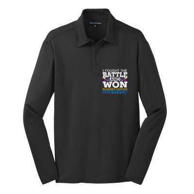 I Fought The Battle And Won Bladder Cancer Survivor Silk Touch Performance Long Sleeve Polo