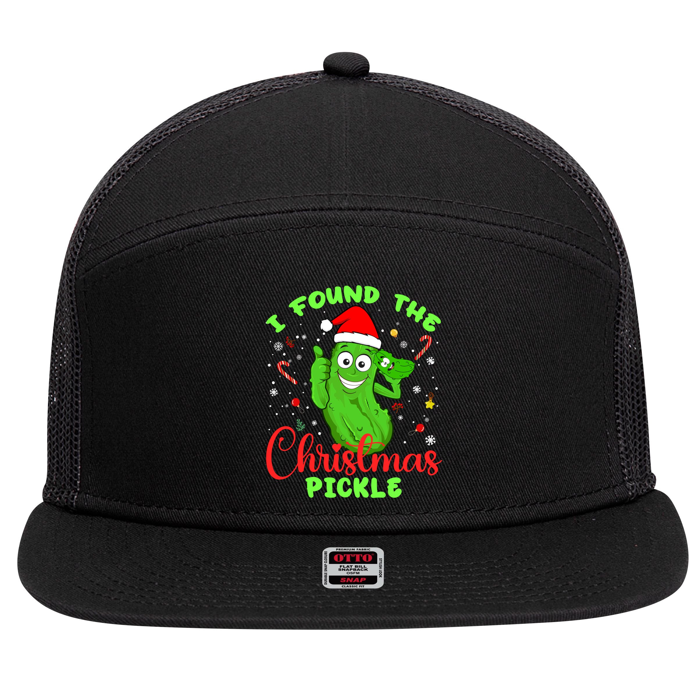 I Found The Christmas Pickle Funny Xmas Party Gift 7 Panel Mesh Trucker Snapback Hat