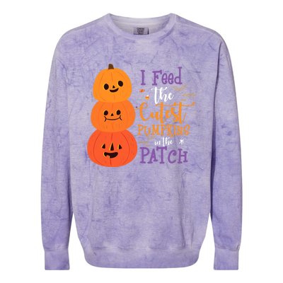 I Feed The Cutest Pumpkins In The Patch Halloween Lunch Lady Colorblast Crewneck Sweatshirt