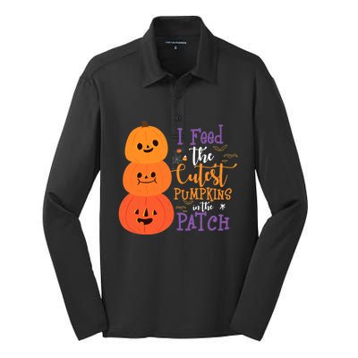 I Feed The Cutest Pumpkins In The Patch Halloween Lunch Lady Silk Touch Performance Long Sleeve Polo