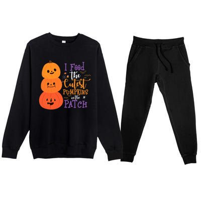 I Feed The Cutest Pumpkins In The Patch Halloween Lunch Lady Premium Crewneck Sweatsuit Set