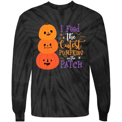 I Feed The Cutest Pumpkins In The Patch Halloween Lunch Lady Tie-Dye Long Sleeve Shirt