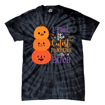 I Feed The Cutest Pumpkins In The Patch Halloween Lunch Lady Tie-Dye T-Shirt