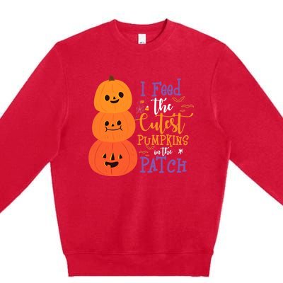 I Feed The Cutest Pumpkins In The Patch Halloween Lunch Lady Premium Crewneck Sweatshirt