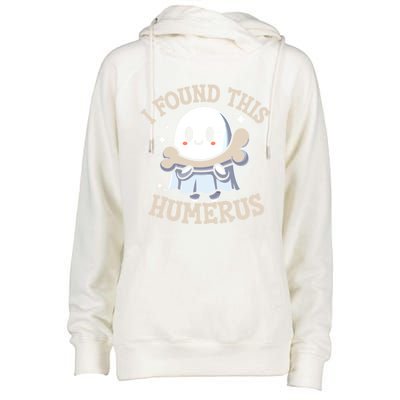 I Found This Humerus Halloween Ghost Bone Humorous Funny Gift Womens Funnel Neck Pullover Hood