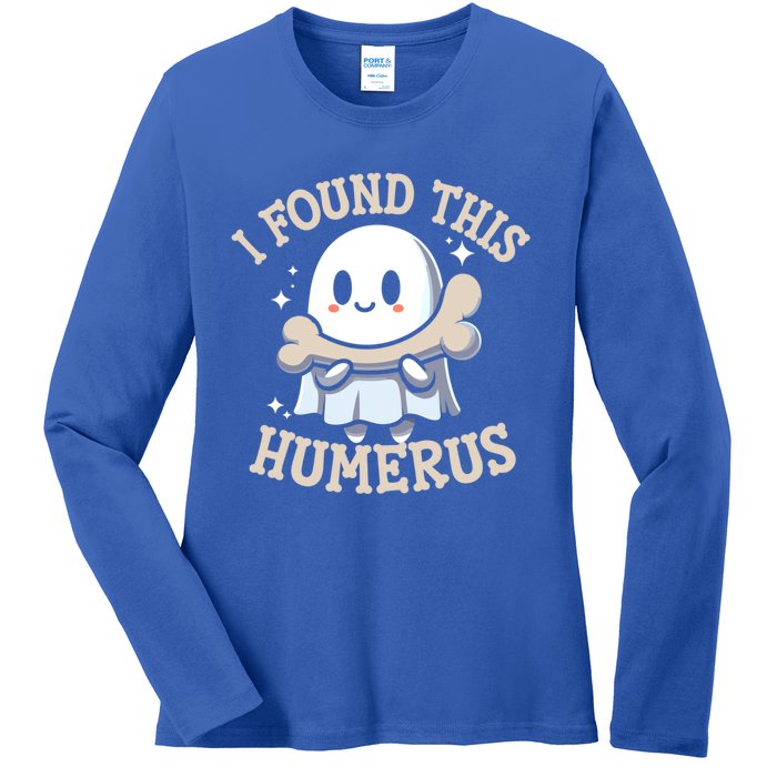 I Found This Humerus Halloween Ghost Bone Humorous Funny Gift Ladies Long Sleeve Shirt