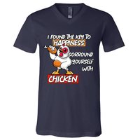 I Found The Key To Happiness, Surround Yourself With Chickens V-Neck T-Shirt