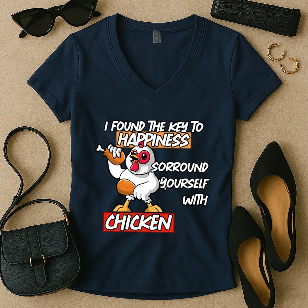 I Found The Key To Happiness, Surround Yourself With Chickens Women's V-Neck T-Shirt