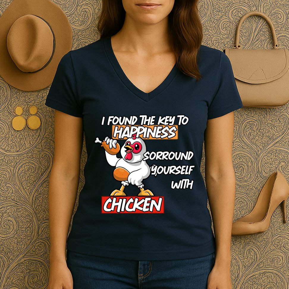 I Found The Key To Happiness, Surround Yourself With Chickens Women's V-Neck T-Shirt