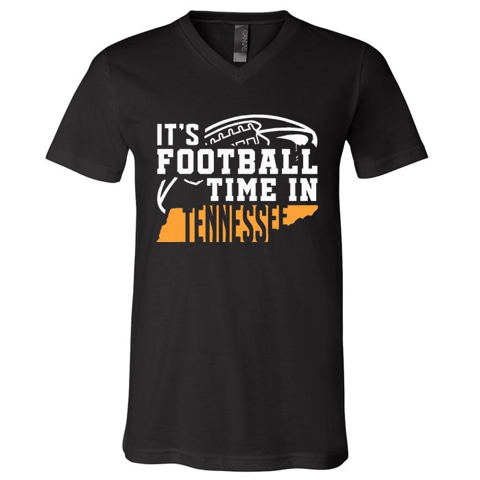 ItS Football Time In Tennessee Orange And White V-Neck T-Shirt