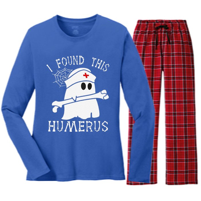 I Found This Humerus Funny Ghost Nurse Halloween Women's Long Sleeve Flannel Pajama Set 