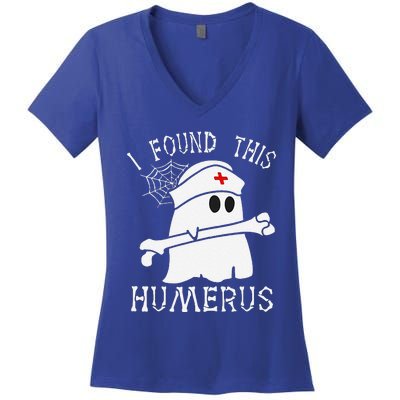 I Found This Humerus Funny Ghost Nurse Halloween Women's V-Neck T-Shirt