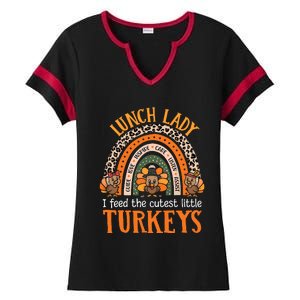 I Feed The Cutest Little Turkeys Thanksgiving Lunch Lady Ladies Halftime Notch Neck Tee