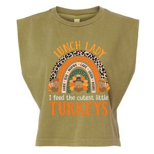 I Feed The Cutest Little Turkeys Thanksgiving Lunch Lady Garment-Dyed Women's Muscle Tee