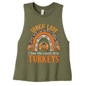 I Feed The Cutest Little Turkeys Thanksgiving Lunch Lady Women's Racerback Cropped Tank