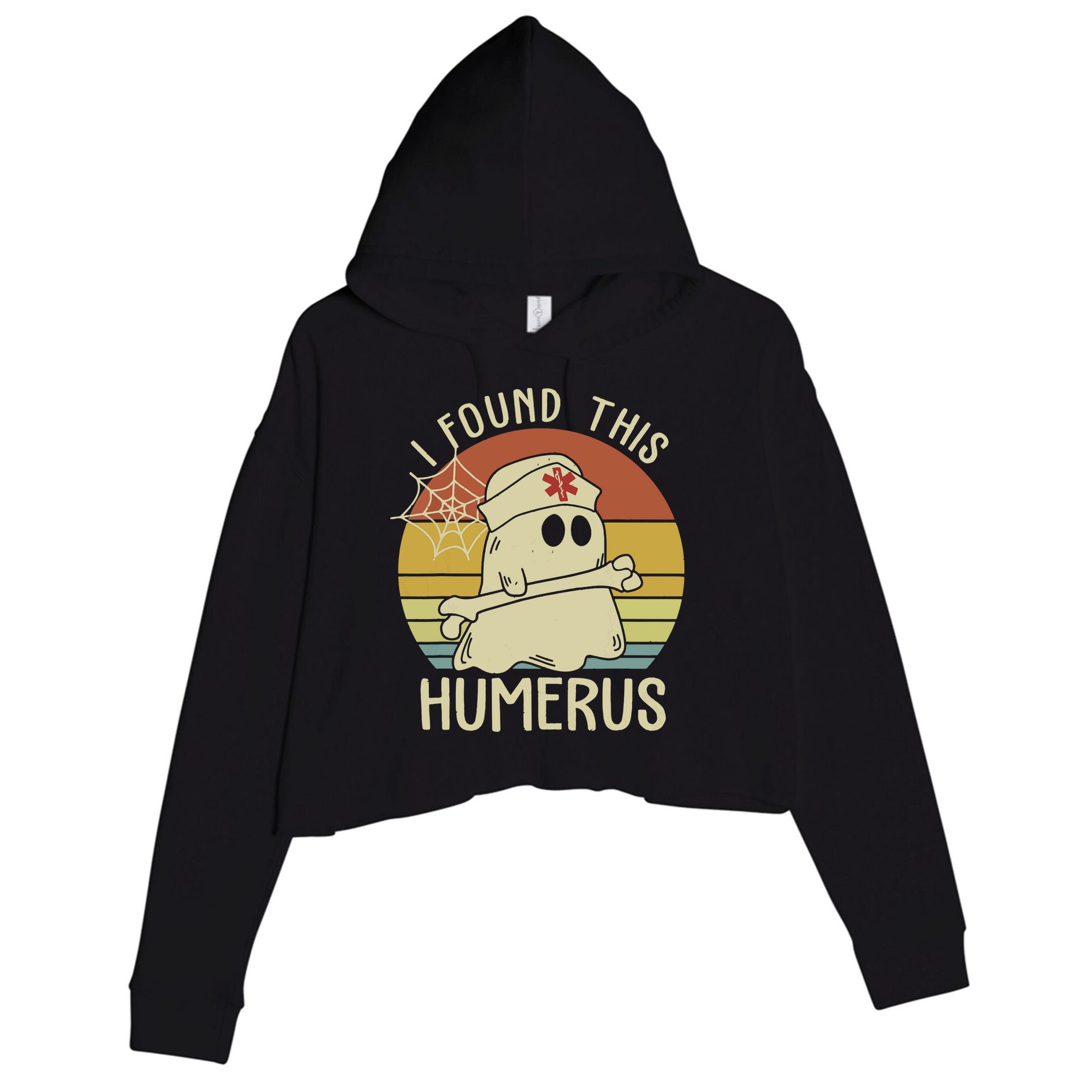 I Found This Humerus Halloween Nurse Nursing Ghost Humorous Crop Fleece Hoodie