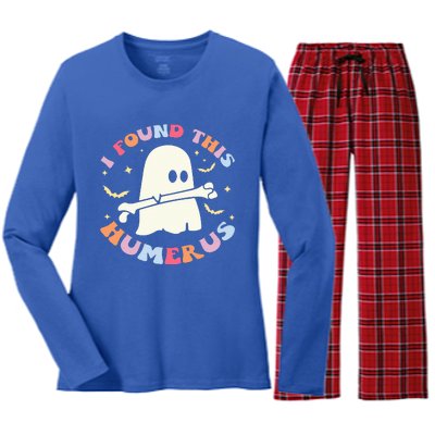 I Found This Humerus Bone Funny Halloween Ghost Nurse Doctor Women's Long Sleeve Flannel Pajama Set 