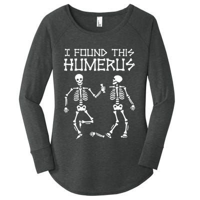 I Found This Humerus Funny Halloween Skeletons Women's Perfect Tri Tunic Long Sleeve Shirt