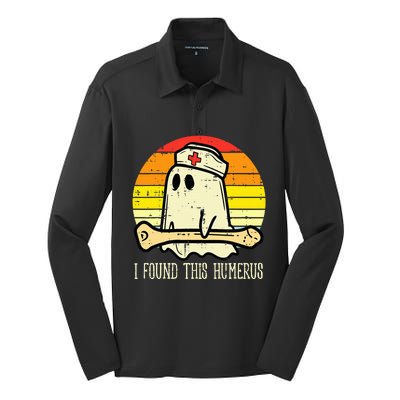 I Found This Humerus Funny Halloween Nurse Fall Scrub Silk Touch Performance Long Sleeve Polo