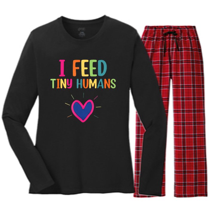 I Feed Tiny Humans Funny Lunch Lady Women's Long Sleeve Flannel Pajama Set 