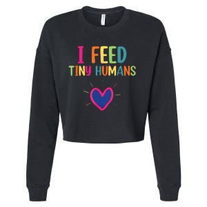 I Feed Tiny Humans Funny Lunch Lady Cropped Pullover Crew