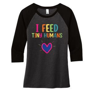 I Feed Tiny Humans Funny Lunch Lady Women's Tri-Blend 3/4-Sleeve Raglan Shirt