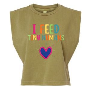 I Feed Tiny Humans Funny Lunch Lady Garment-Dyed Women's Muscle Tee