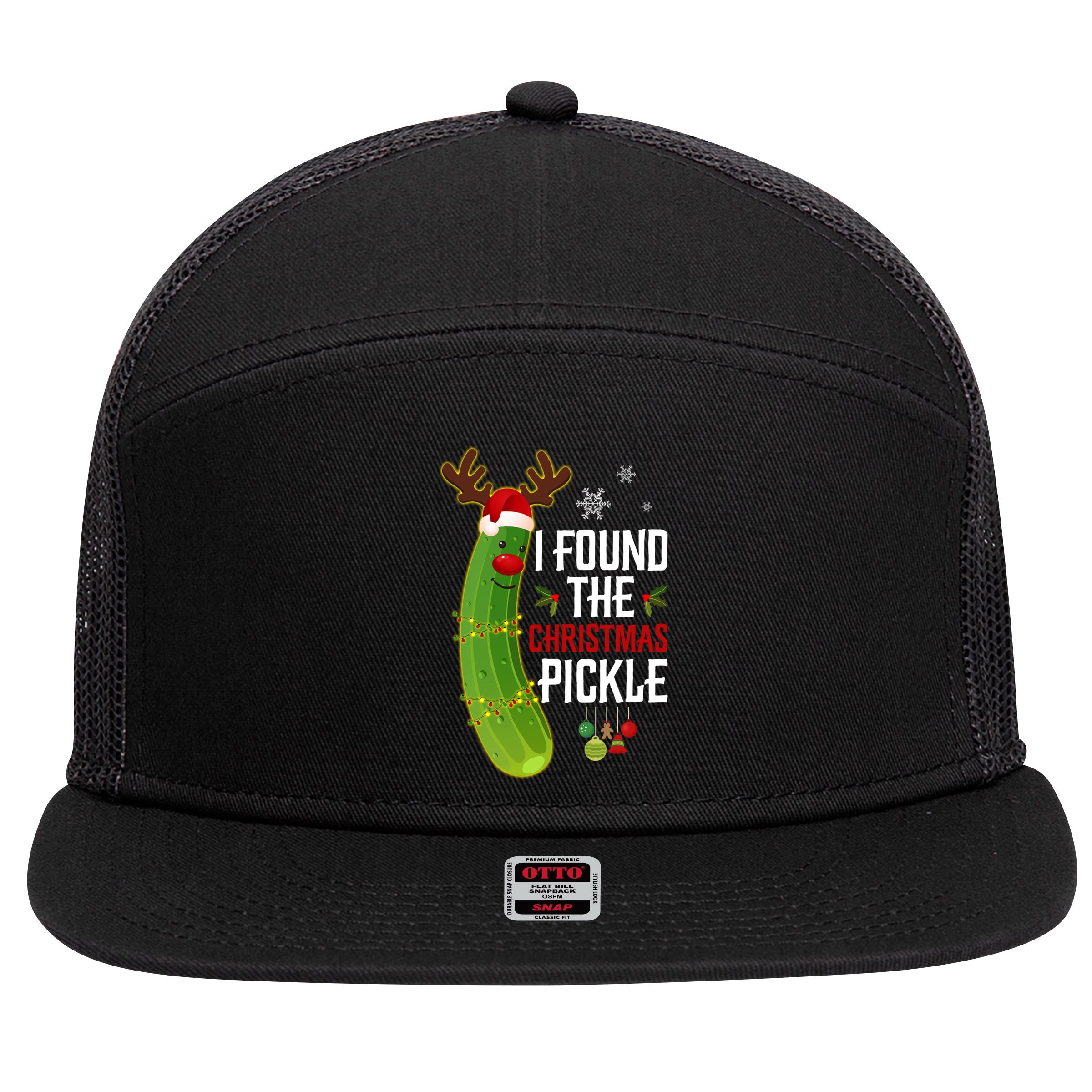 I Found The Christmas Pickle Gift 7 Panel Mesh Trucker Snapback Hat