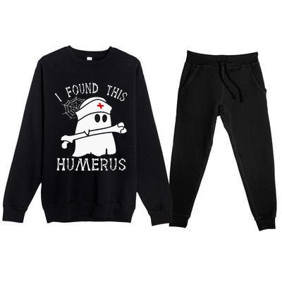 I Found This Humerus Funny Ghost Nurse Halloween Premium Crewneck Sweatsuit Set