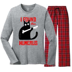 I Found This Humerus Funny Cat Anatomy Women's Long Sleeve Flannel Pajama Set 