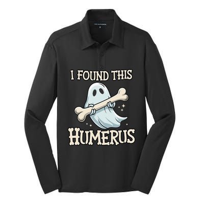 I Found This Humerus Halloween Ghost Bone Humorous Funny Silk Touch Performance Long Sleeve Polo