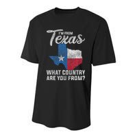 Im From Texas What Country Are You From Texas Youth Performance Sprint T-Shirt