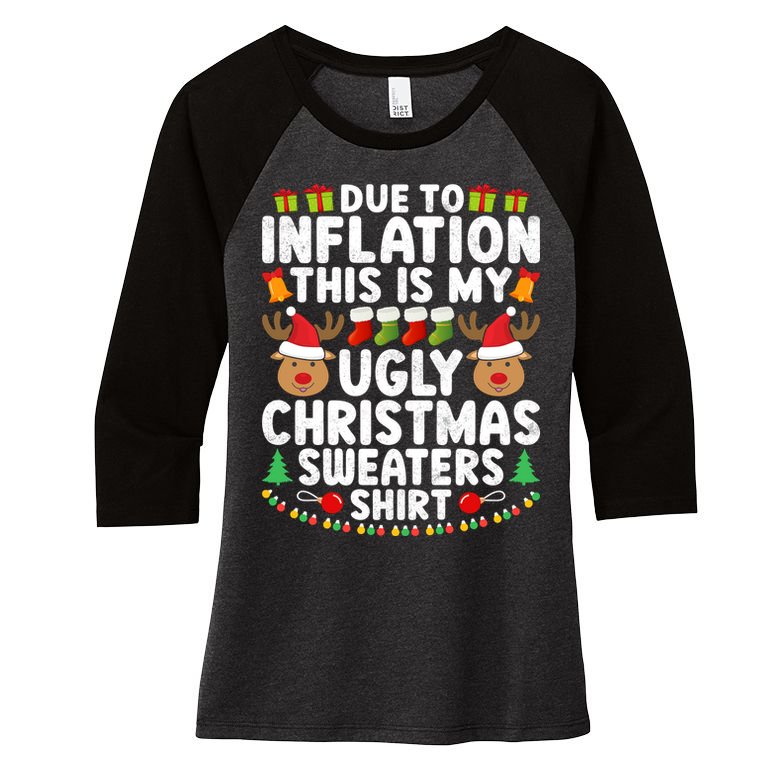 Inflation Fun Ugly Christmas Sweater Women's Tri-Blend 3/4-Sleeve Raglan Shirt