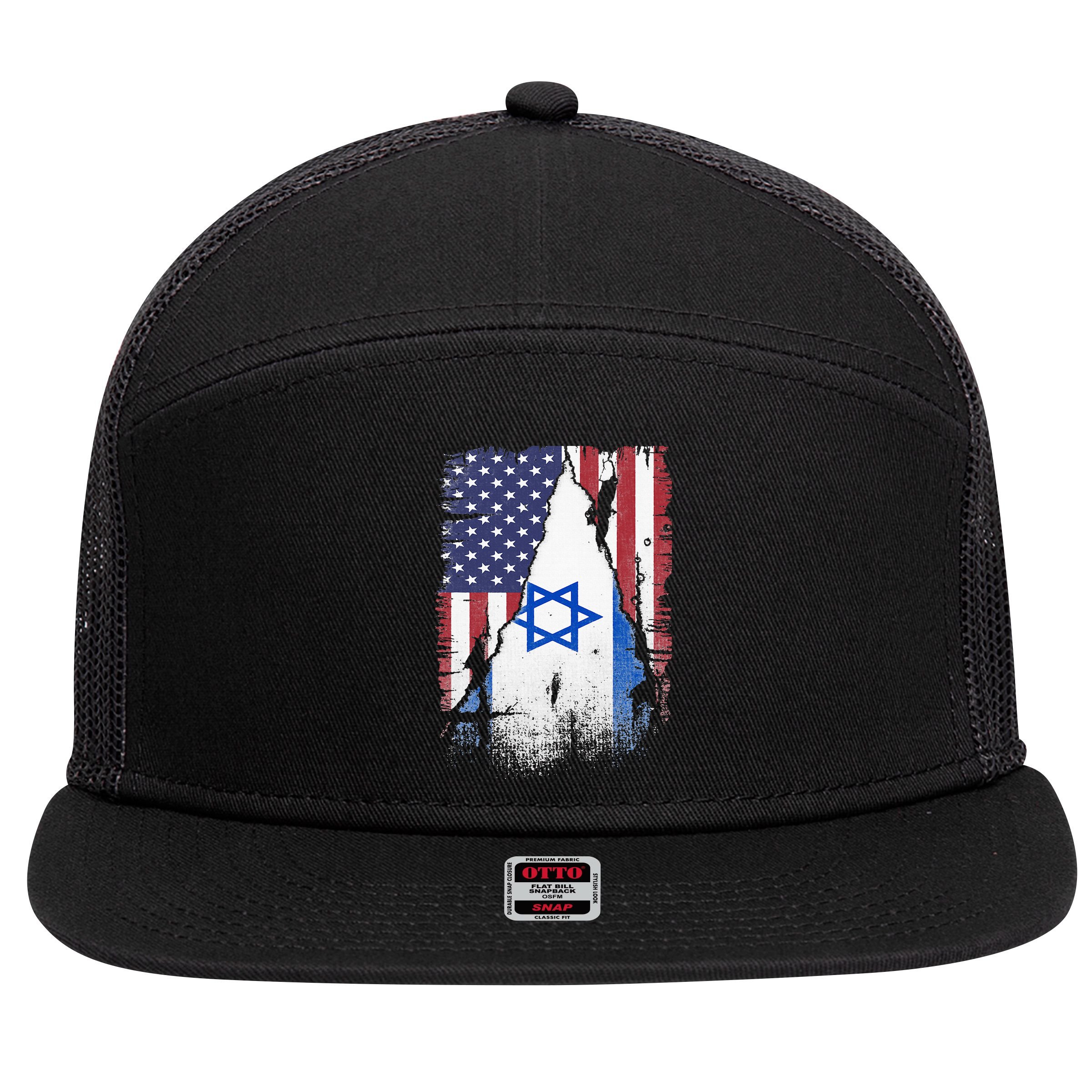 Israeli Flag Vintage Israel USA Flag 7 Panel Mesh Trucker Snapback Hat