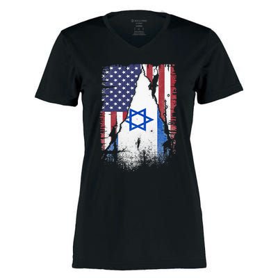 Israeli Flag Vintage Israel USA Flag Women's Momentum V-Neck T-Shirt