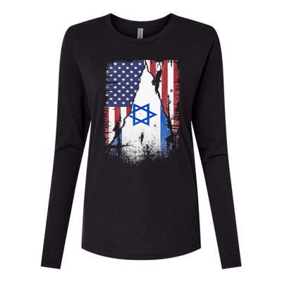 Israeli Flag Vintage Israel USA Flag Womens Cotton Relaxed Long Sleeve T-Shirt