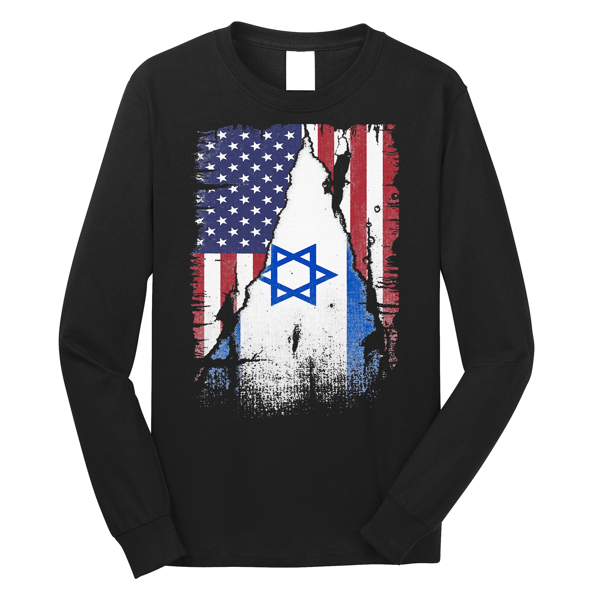 Israeli Flag Vintage Israel USA Flag Long Sleeve Shirt