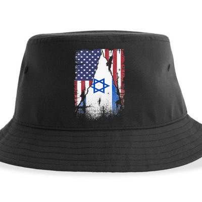 Israeli Flag Vintage Israel USA Flag Sustainable Bucket Hat