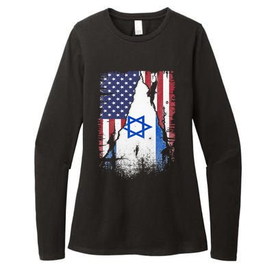 Israeli Flag Vintage Israel USA Flag Womens CVC Long Sleeve Shirt