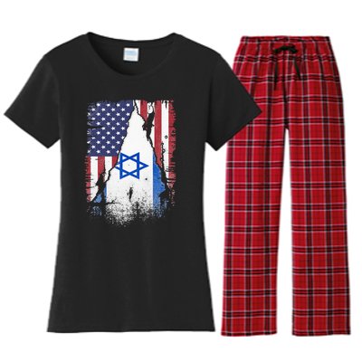 Israeli Flag Vintage Israel USA Flag Women's Flannel Pajama Set