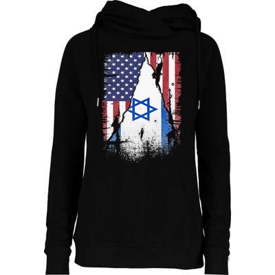 Israeli Flag Vintage Israel USA Flag Womens Funnel Neck Pullover Hood