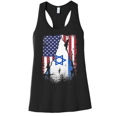 Israeli Flag Vintage Israel USA Flag Women's Racerback Tank