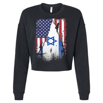 Israeli Flag Vintage Israel USA Flag Cropped Pullover Crew