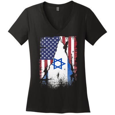 Israeli Flag Vintage Israel USA Flag Women's V-Neck T-Shirt