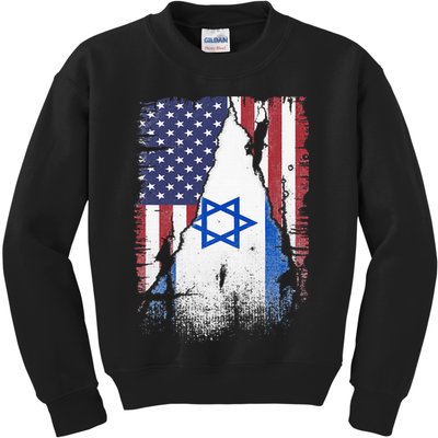 Israeli Flag Vintage Israel USA Flag Kids Sweatshirt