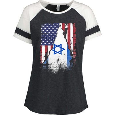 Israeli Flag Vintage Israel USA Flag Enza Ladies Jersey Colorblock Tee